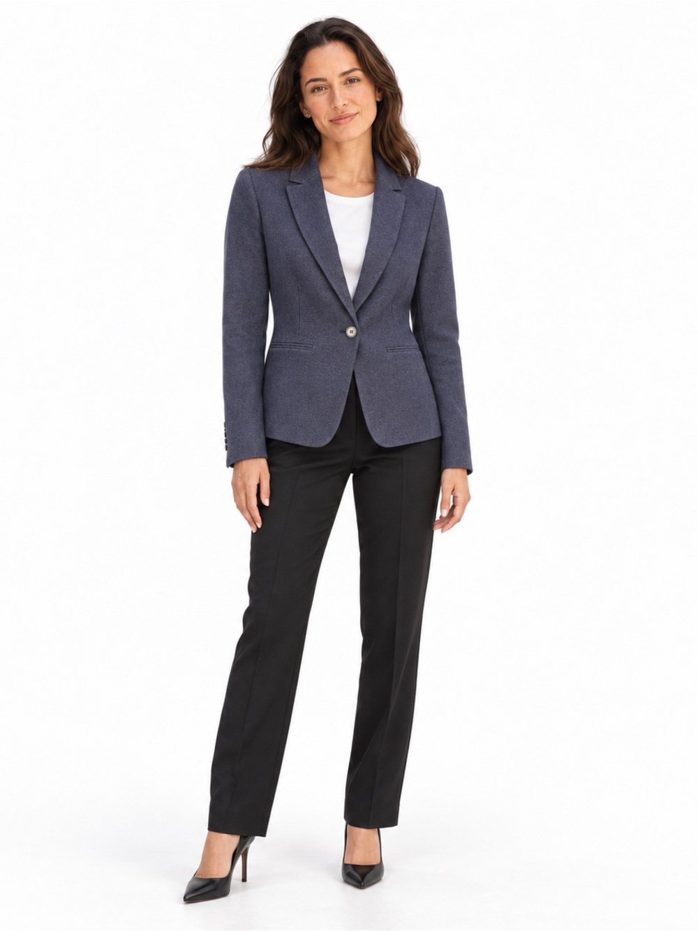 BCBGMAXAZRIA Navy Textured Tailored Blazer, Size Small